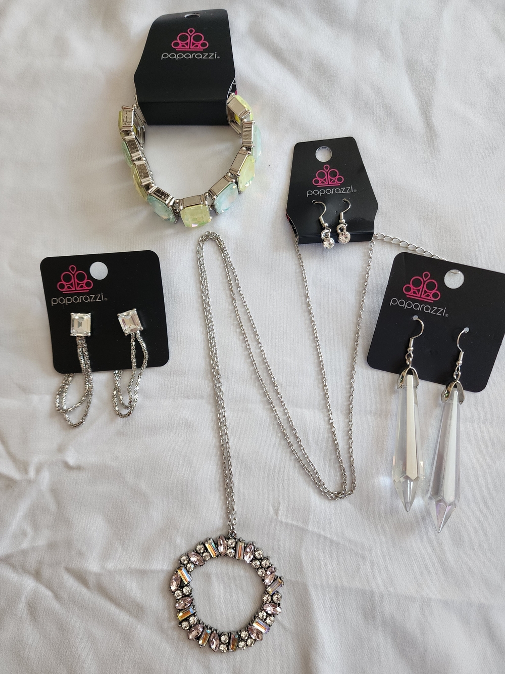 paparazzi Silver Iridescent Crystal Circle, Bracelet And Earrings Bundle